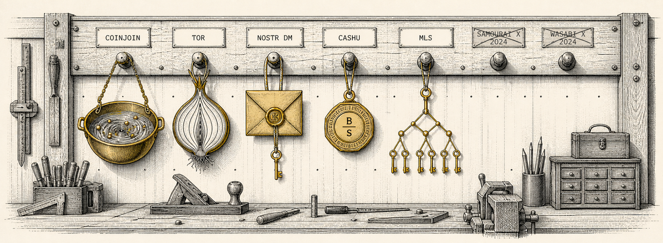 The privacy stack — layers of defense, mid-2026.
